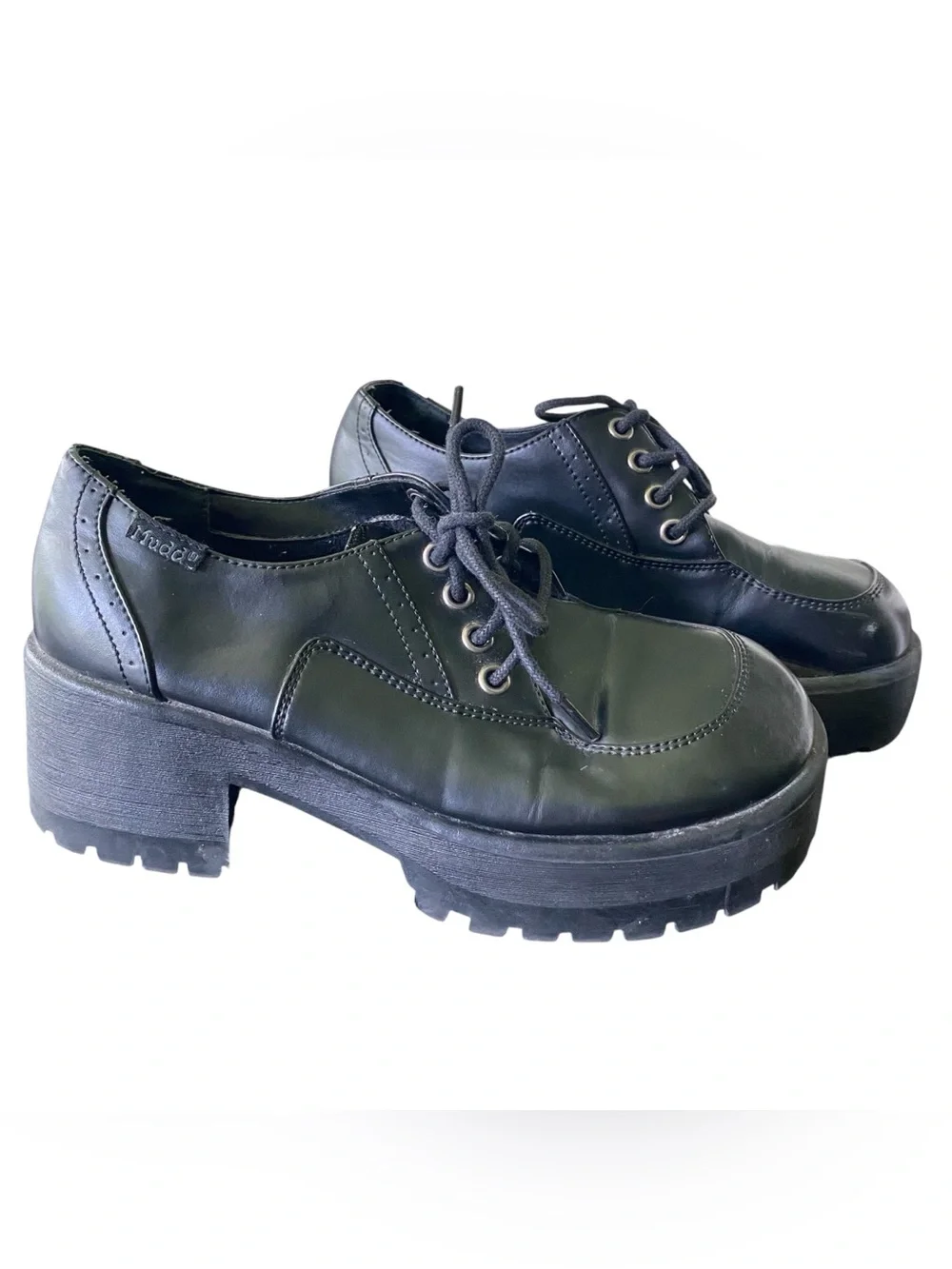 Vintage Mudd Black Faux Vegan Leather Chunky Heel Platform Oxford Y2K 90s Size 7
